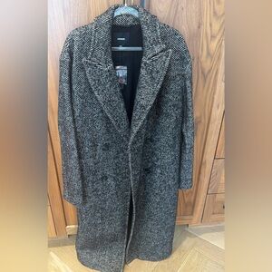 Express Black and White Herringbone Trench Coat